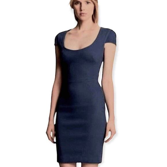 L'Agence Dark Blue Denim Minimalist Cap Sleeve Sheath Dress SZ 8 - Picture 1 of 10